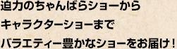 迫力のちゃんばらショーからキャラクターショーまでバラエティー豊かなショーをお届け！